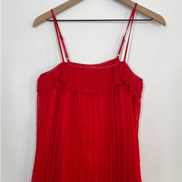 Free Generation Women's Long Sheer Pleated Cocktail Red Maxi Dress Medium NWT - Picture 4 of 10